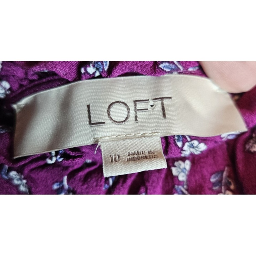 Loft Womans Long Burgundy Floral Dress Sz 10 Bloomcore Cottagecore - Picture 9 of 13